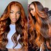 4/350 Ginger Highlight 13x4 Transparent Lace Front Wig Ombre Ginger Human Hair Wig